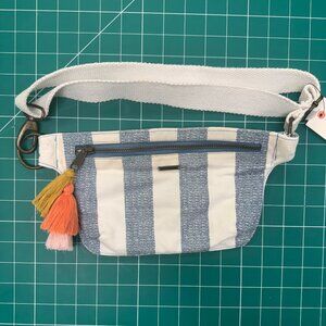 Billabong Sun Fade Fanny Pack in a Washed Blue and White Stripe Canvas Design